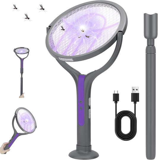 Kssvzz 2 in 1 Rotating Head Electric Fly Swatter, Fly Zapper Racket Rechargeable with a Telescopic Extension, Handy Flies Killer Mosquito Bug Zapper for Indoor and Outdoor
