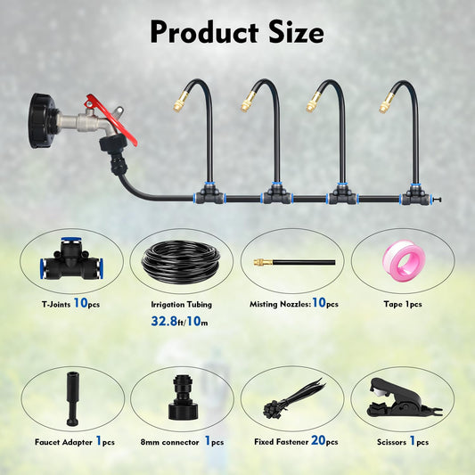 Garden Irrigation Watering Systems Kit, Greenhouse Automatic Water Misting System, 360° Auto Watering Equipment for Plants Outdoor Indoor，Adjustable Bendable Nozzle Copper Sprayer