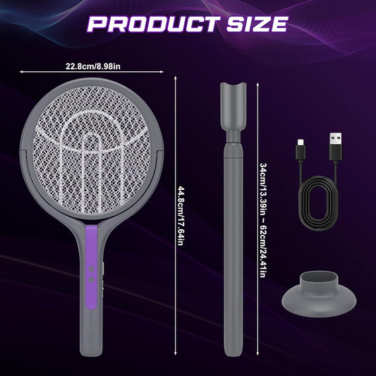 Kssvzz 2 in 1 Rotating Head Electric Fly Swatter, Fly Zapper Racket Rechargeable with a Telescopic Extension, Handy Flies Killer Mosquito Bug Zapper for Indoor and Outdoor