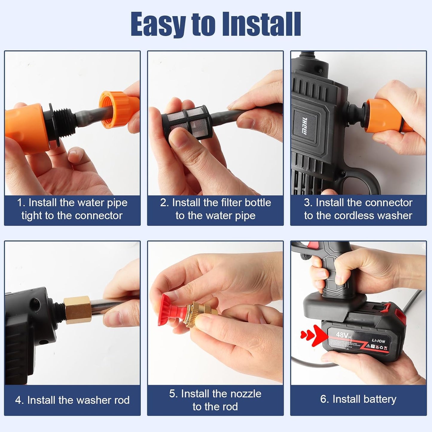 Cordless Pressure Washer with 2 Batteries, 48V 600PSI High Cordless Power Washers Portable Jet Wash for Car Garden Home Patio Driveways, Spray Nozzles, Soap Dispensing Bottle, 32.8FT Hose Included