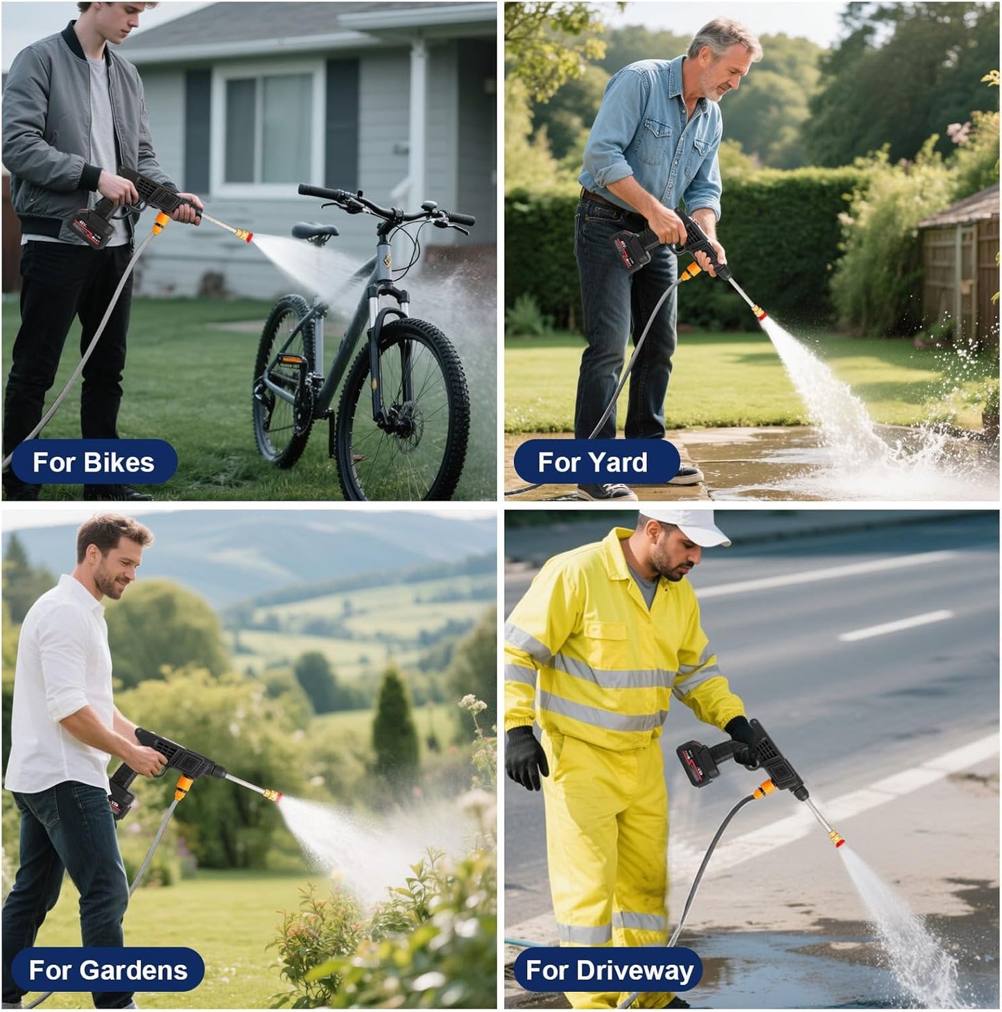 Cordless Pressure Washer with 2 Batteries, 48V 600PSI High Cordless Power Washers Portable Jet Wash for Car Garden Home Patio Driveways, Spray Nozzles, Soap Dispensing Bottle, 32.8FT Hose Included